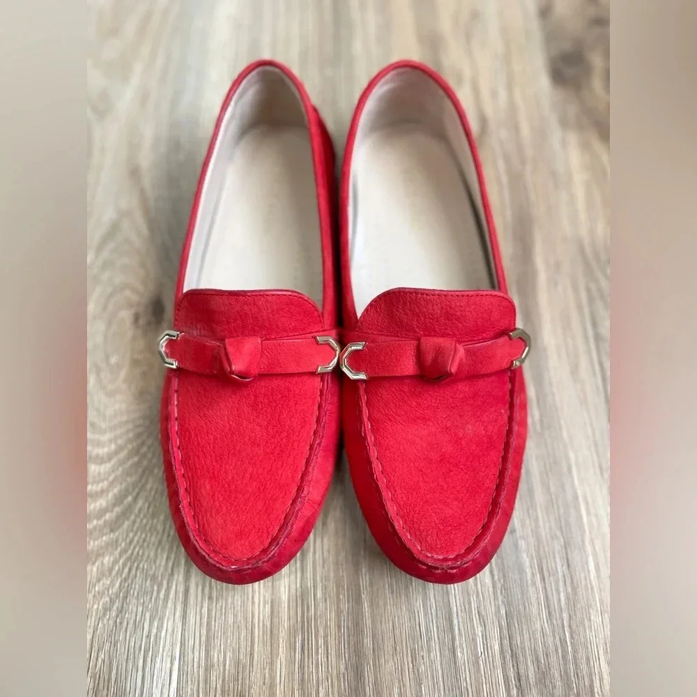 Cole Haan Evelyn Bow Driver Loafers Red Suede Size 7.5B